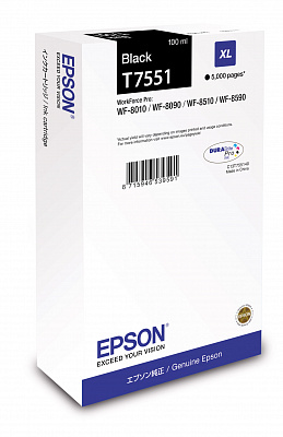 C13T755140 Картридж Epson T755 для WorkForce Pro WF-8090DW/WF-8590DWF Black 100мл.
